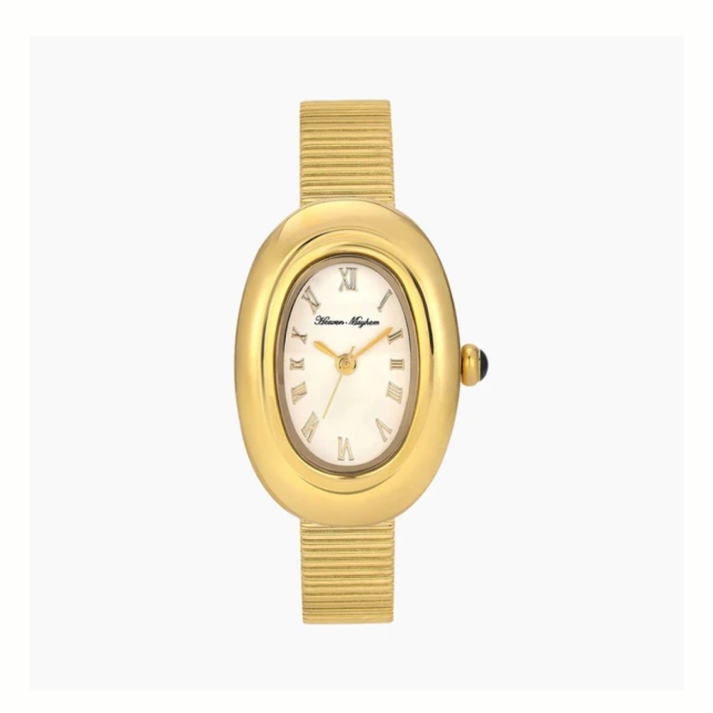 Women's Gold Stretch Bracelet Watch - Classic Oval Face